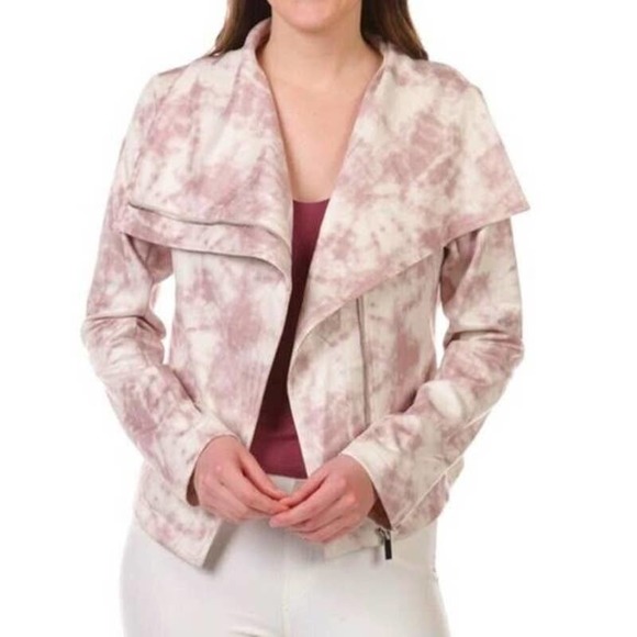 Bagatelle Faux Suede Tie-Dye Moto Jacket Women's Size XS Dusty Rose & White - Picture 1 of 9